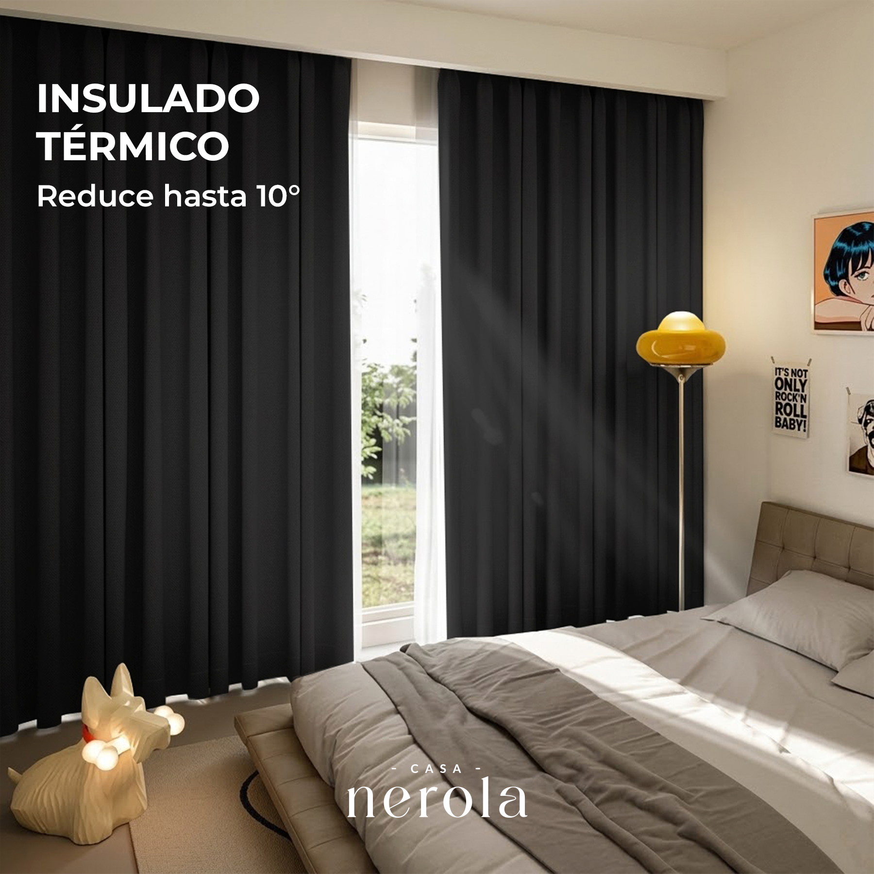 Cortina blackout de 1 paño, color negro
