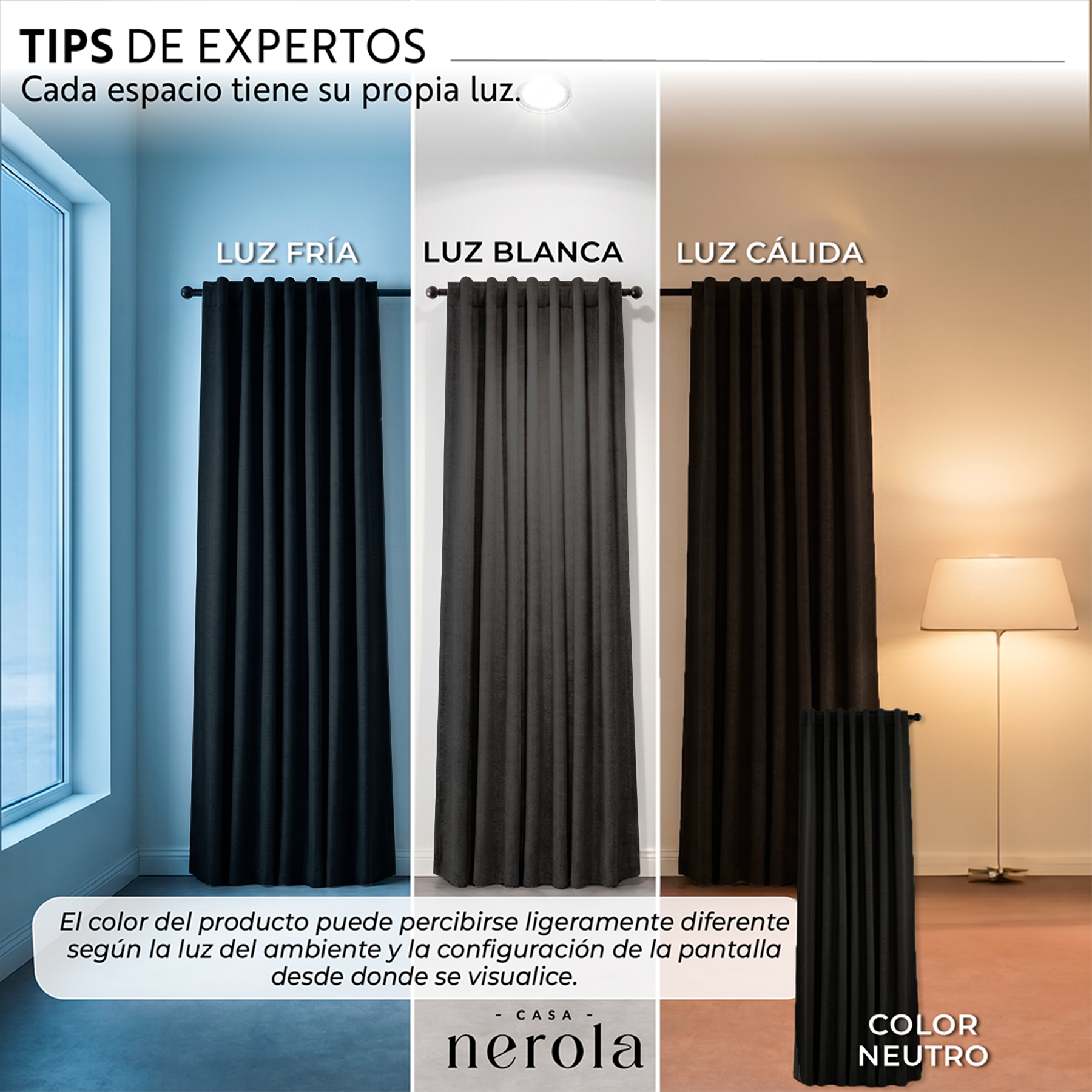 Cortina blackout de 1 paño, color negro