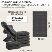 Juego De 8 Toallas De Mano 75x35 Cm Algodon 600 Gr/m2
