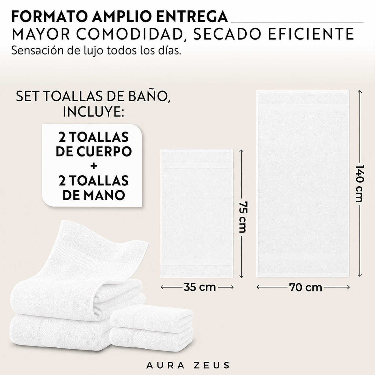 Set De 4 Toallas De Baño Algodon 600 Gr/m2