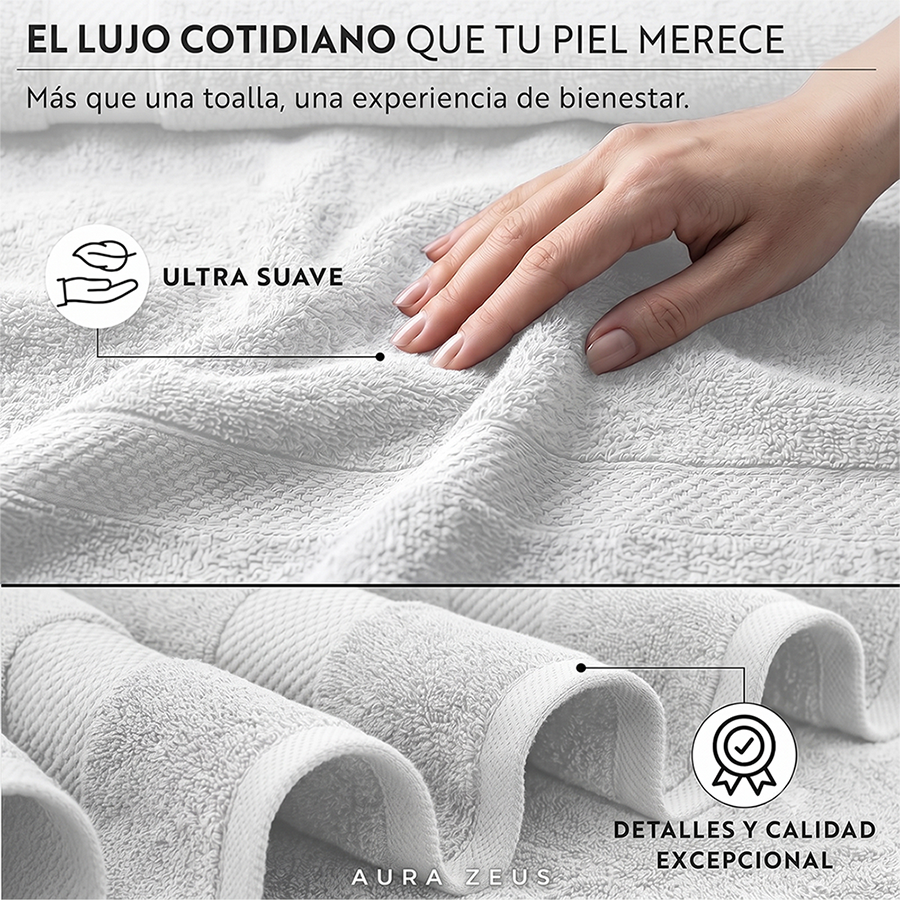 Set De 4 Toallas De Baño Algodon 600 Gr/m2