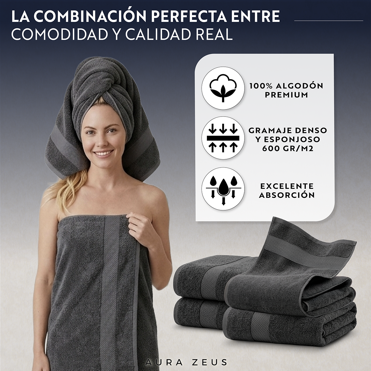 Juego De 4 Toallas De Cuerpo 140 x 70 Cm 600 Gr/m2