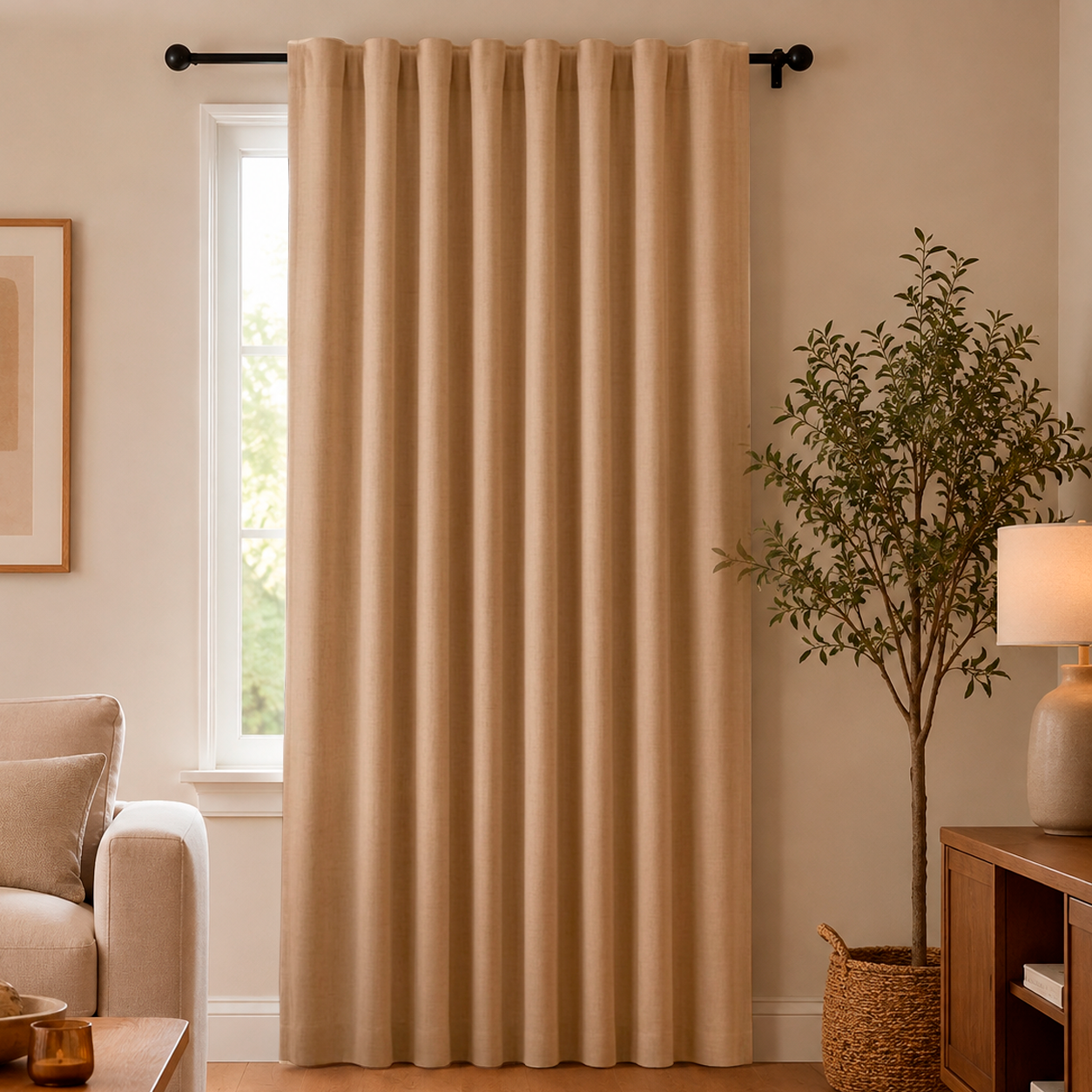Cortina blackout de 1 paño, color beige